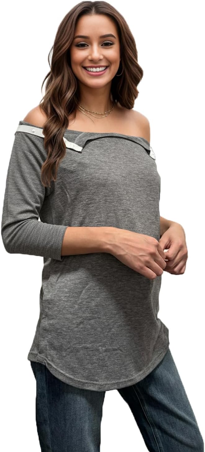 Youdiao Post Shoulder Surgery Shirts for Women Tear Away 3/4 Sleeve Tops After Rotator Cuff Chemo Port Adaptive Clothing
