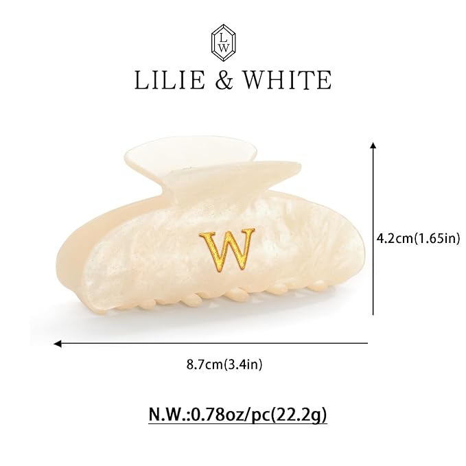 LILIE&WHITE Acrylic Letter Hair Clips For Women Stylish W Initial Hair Claw Alphabet Hair Clip Fashion Glitter Monogram Claw Clip Elegant And Durable Hair Accessory Large Hair Clips W