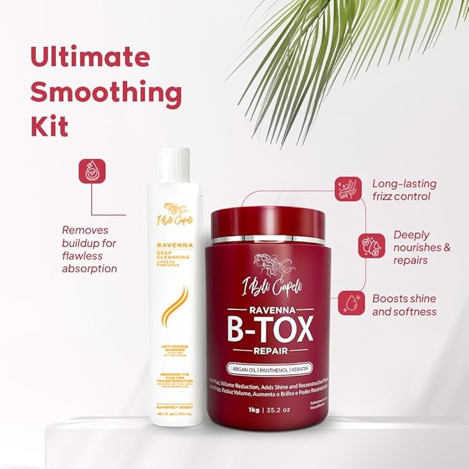 I Belli Capelli Ravenna Hair Treatment Kit- 1kg/35.02 oz B-tox Hair Mask + 300ml/10.1 fl.oz Anti-Residue Shampoo- Repair & Clarifying Shampoo for Longer Effect