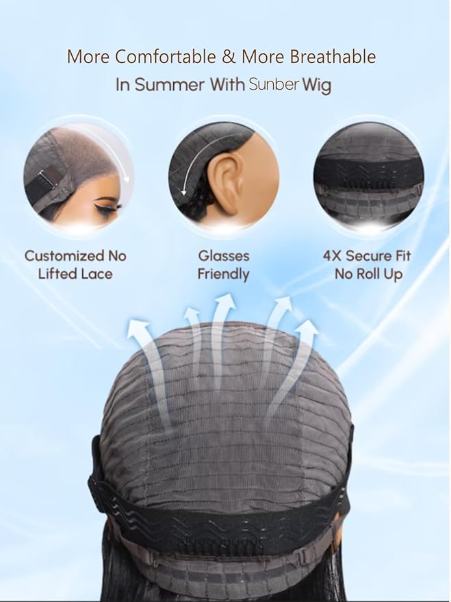 Sunber Yaki Straight Human Hair Wig Pre Cut 7x5 HD Lace Front Wig Bye Bye Knots Pre Plucked Bleached Knots Put On and Go Glueless Yaki Straight Human Hair 180% Density 16Inch Yaki Straight Wigs