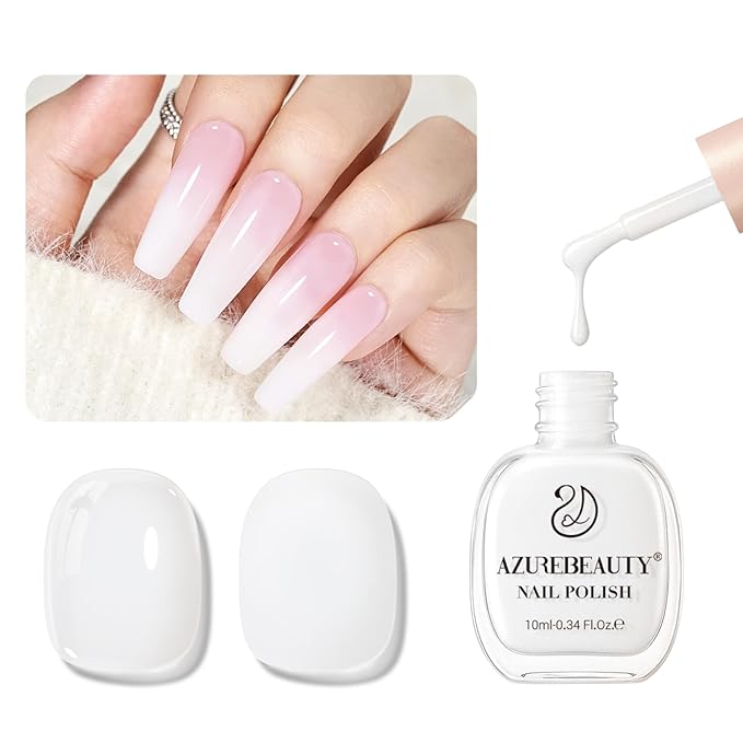 AZUREBEAUTY Milky White Translucent Nail Polish – Quick Dry, Long-Lasting, Natural Jelly Glossy Finish for DIY Manicure & Nail Art, Salon Quality for Women