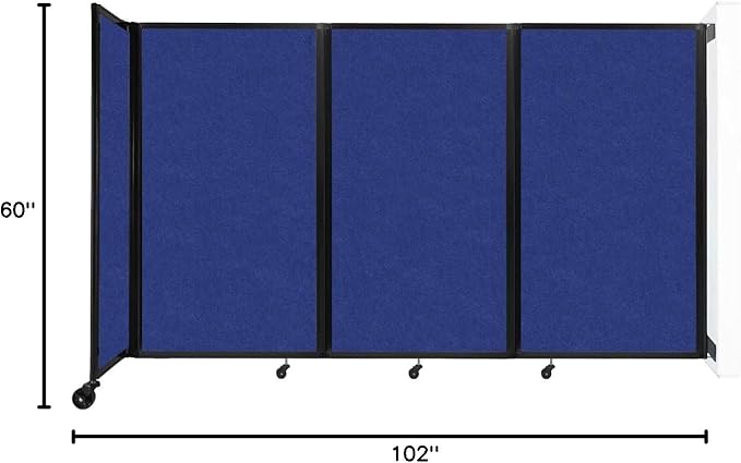 Versare Room Divider 360 Wall-Mounted Folding Partition | Locking Wheels | Temporary Room Separator | 8'6" x 5' Blue SoundSorb Panels