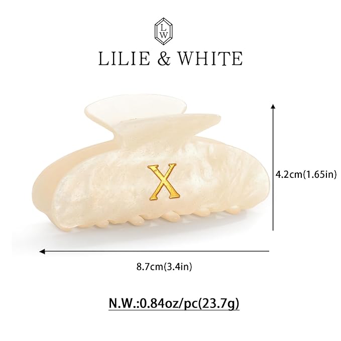 LILIE&WHITE Acrylic Letter Hair Clips For Women Stylish X Initial Hair Claw Alphabet Hair Clip Fashion Glitter Monogram Claw Clip Elegant And Durable Hair Accessory Large Hair Clips X
