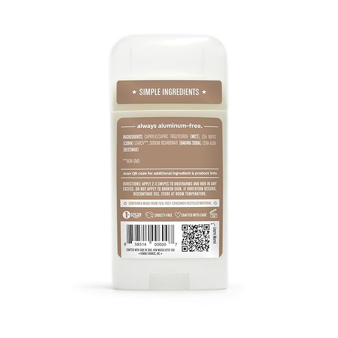 HUMBLE BRANDS Original Formula Aluminum-free Deodorant. Long Lasting Odor Control with Baking Soda, Simply Unscented, Pack of 3
