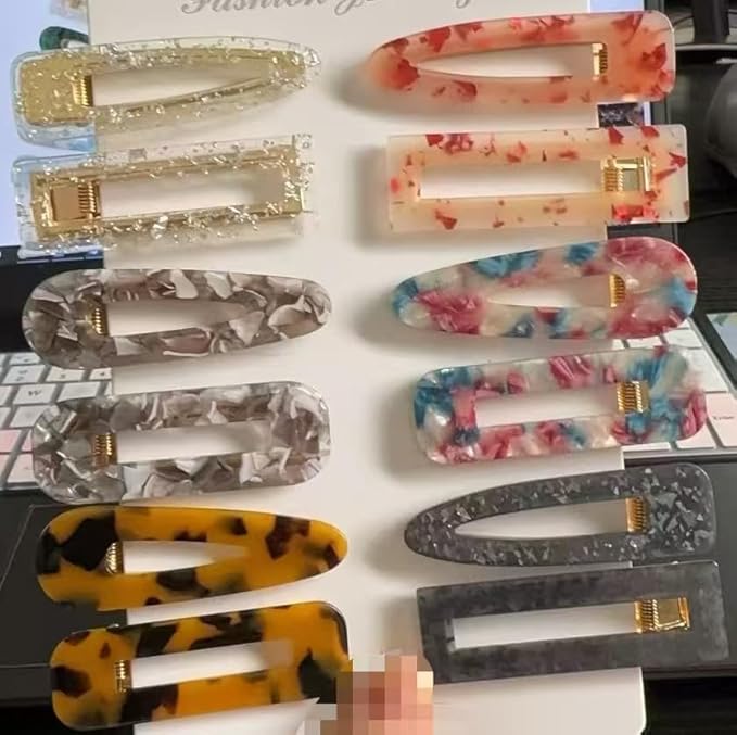12 Pieces Acrylic Resin Marble Hair Clips Set, Decorative Pearls Hair Barrettes Sweet Decorative Bobby Pins Hairpin Headwear Hair Accessories Headwear for Women and GirlsâŚ