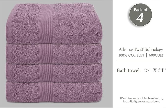 Softolle Luxury Bath Towels Set of 4 (27” x 54”) | Towels for Bathroom | Super Soft | Highly Absorbent Towels for Home, Spa, Gym (Purple Ash)