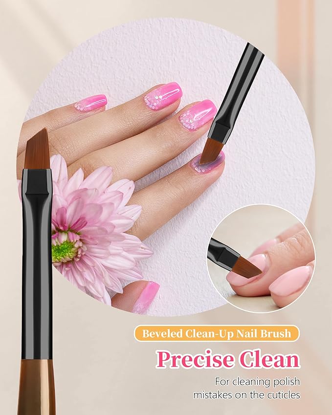 3PCS Nail Art Clean Up Brushes, Round/Angled/flat Acetone Resistant Gel Nail Polish Remover Brush, Nail Brushes for Tidying Up Polish Mishaps on Cuticles, and Nail Art Designs(Orange Black)