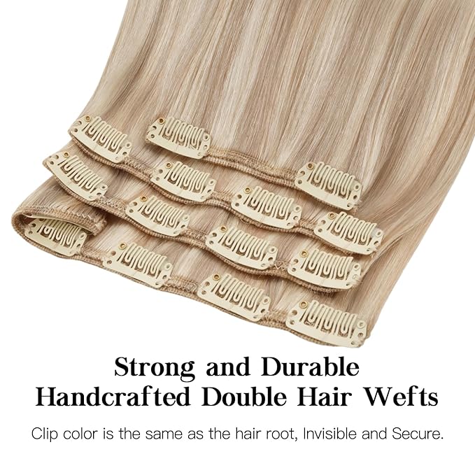 HOTBANANA Human Hair Clip in Hair Extensions, Icy Blonde Highlighted Platinum Blonde Hair Extensions 120g Real Human Hair Straight Remy Hair Clip Ins 20 Inch 7pcs