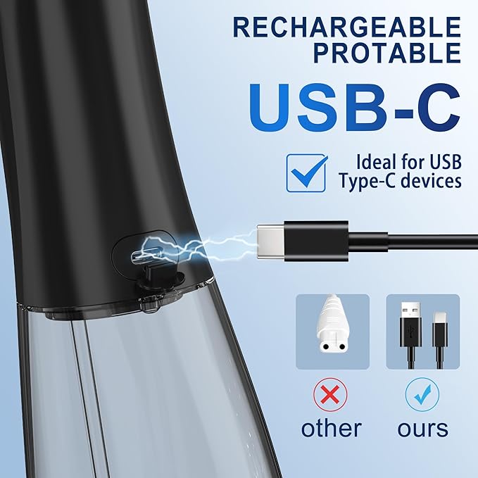 Water Dental Flosser OLED Display Cordless Teeth Cleaning MOCEL 5 Modes Oral Irrigator 300ML Portable and USB C Rechargeable IPX7 Waterproof Floss Teeth Pick (Black)