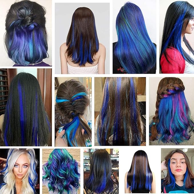 Rhyme 9PCS 21" Colored Clip in Hair Extensions Blue Hair Extensions for Women Girls Hair Clips Party Highlights hair Accessories (Blue)