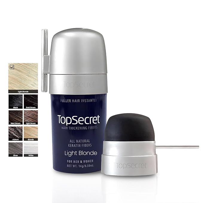 Top Secret Hair Thickening Building Fibers Applicator Included - Undetectable & Natural Hair Filler for Men & Women - Instantly Fill In Thinning Hair - Weather & Sweat Resistant (Light Blonde, Medium)
