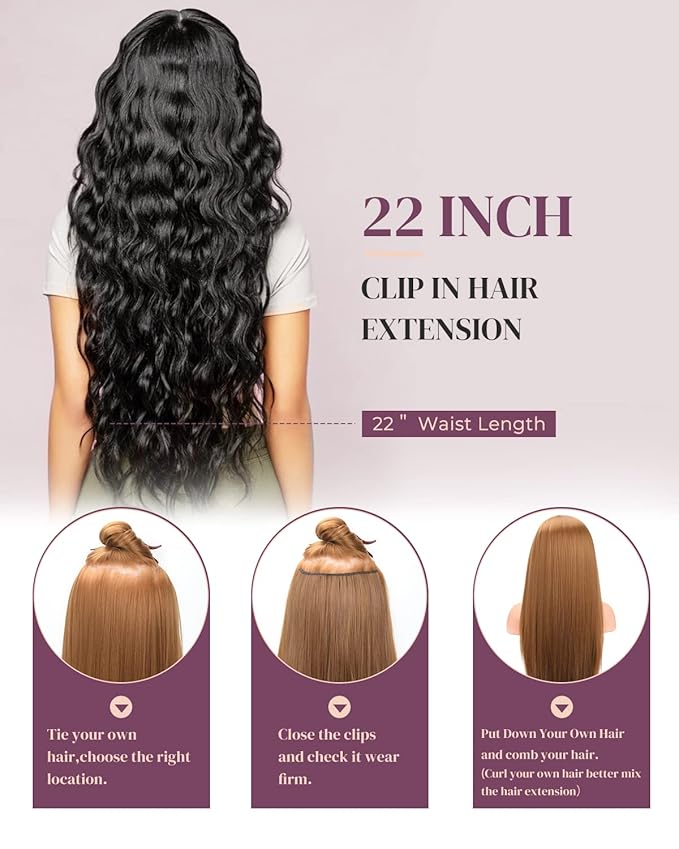 LONAI Clip In Hair Extensions, 6PCS Curly 24" Long Synthetic Clip On Hairpiece For Women-Burgunry