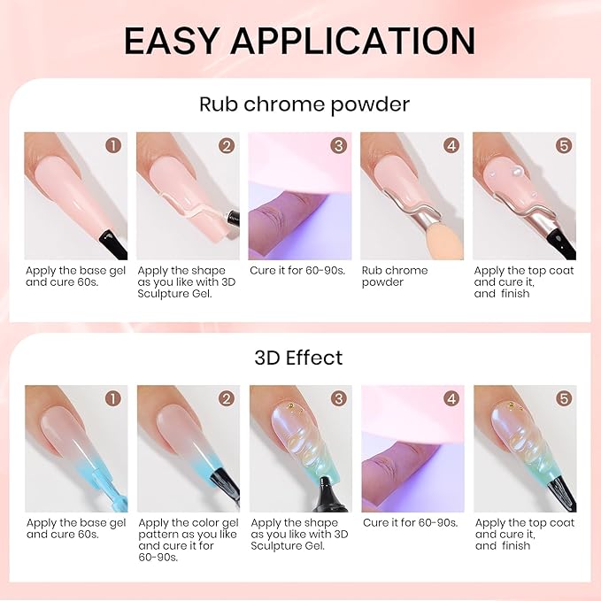 MIZHSE 3D Gel Nail Art, Sculpting Gel Glue 15g for Molding, Drawing, Charms & Gems, Chrome Powder, Rhinestone Design, Clear No Wipe Nail Polish for DIY Winter Christmas Nail Art, Lamp Curing Needed