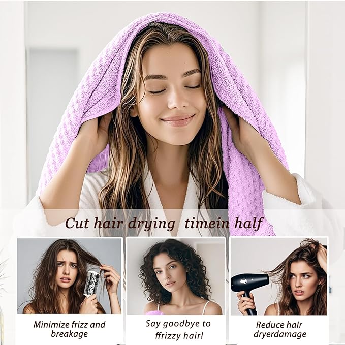 Large Microfiber Hair Towel for Women,Super Soft Anti Frizz & Quick Dry for Curly Hair,Ultra Absorbent Hair Wrap Towels for Long,Thick,Wet Hair 24x42 Inches (Purple)