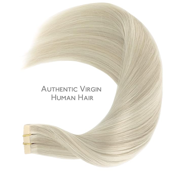 WENNALIFE Tape in Hair Extensions Human Hair, 20pcs 50g 14 inch Ash Blonde Highlighted Platinum Blonde Remy Hair Extensions Straight Human Hair Tape in Extensions Skin Weft Tape Extensions