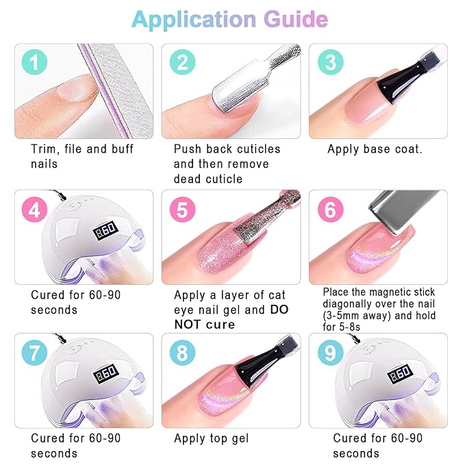 RARJSM Nude Pink Holographic Rainbow Glitter Cat Eye Gel Nail Polish Set 6Pcs Blue Rose Pink Purple Green Orange Galaxy Aurora Cateye Glitter with Magnetic Stick UV LED Curing Require Home Salon