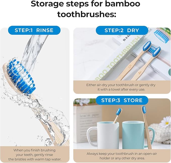 Bamboo Toothbrushes 10 Count, Soft Plant-Based Bristles, Natural Wooden Toothbrush for Adults, Biodegradable Travel Tooth Brushes