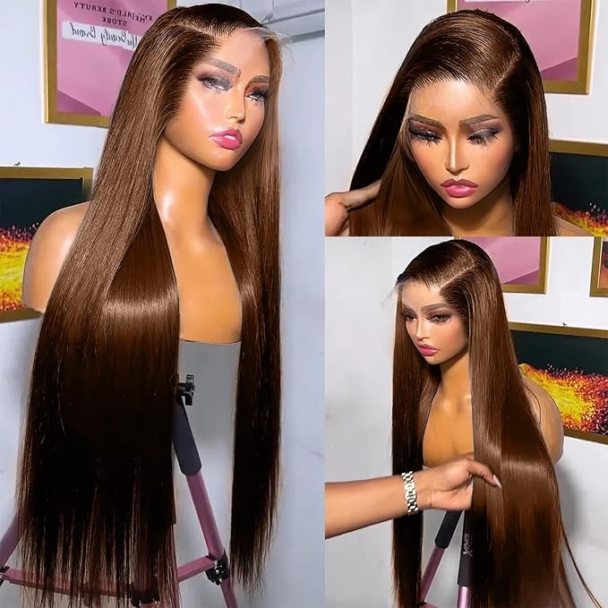 AMIRTY 250% Density Chocolate Brown Lace Front Wigs Human Hair for Women 13X4 HD Transparent Lace Front Wigs Brazilian Virgin Straight Wig Human Hair Pre Plucked 28Inch