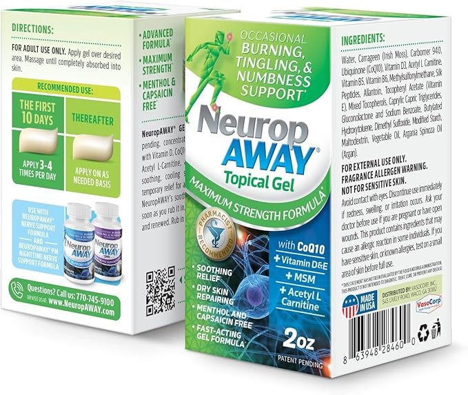 NeuropAWAY® Maximum Strength Gel, for Nerve discomfort, Burning, Tingling, and Numbness 2oz