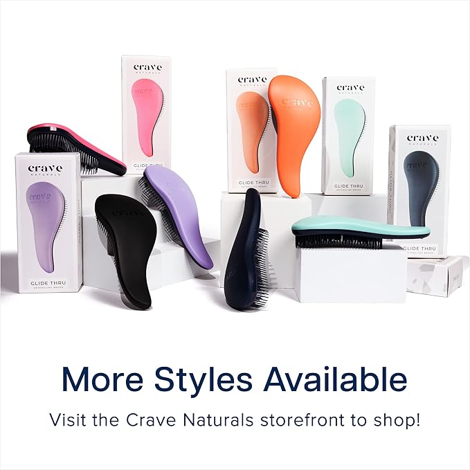 Crave Naturals Glide Thru Detangling Hair Brush for Adults and Kids - Detangler Hairbrush for Curly or Straight, Wet or Dry Hair - Gentle on Tangles Comb - Navy Blue and Blue Cheetah (Pack of 2)