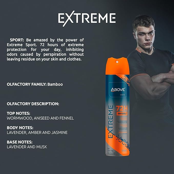ABOVE Extreme Men Sport - 72H Antiperspirant Spray Deodorant for Men 5.07 Fl Oz | Aluminum-Free | Fresh Mist, No Stain, No Alcohol, Long-Lasting Men's Deodorant Spray | Lavender, Amber, & Jasmine