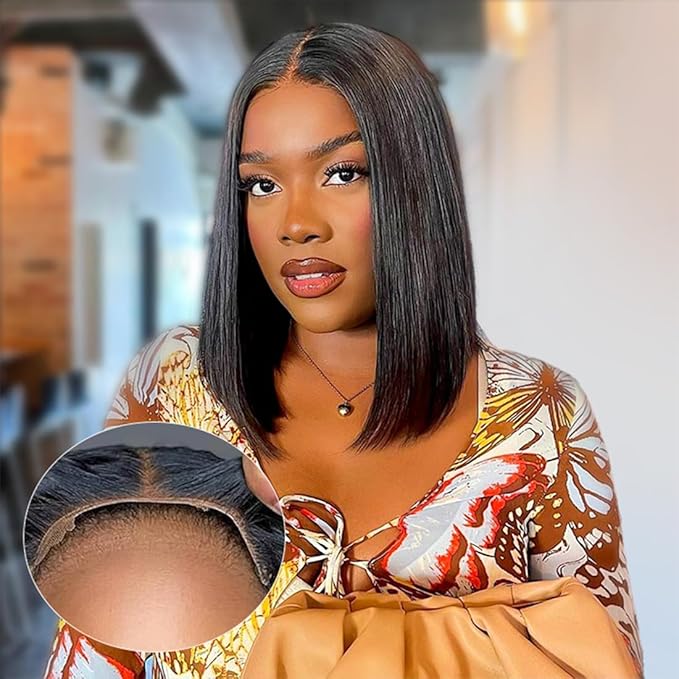 ISEE Hair M Cap 9x6 Bob Wig Human Hair Glueless Wigs Pre Plucked Pre Cut HD Lace Front Glueless Wigs Human Hair 180% Density Short Straight Bob Wigs for Black Women 12 inch
