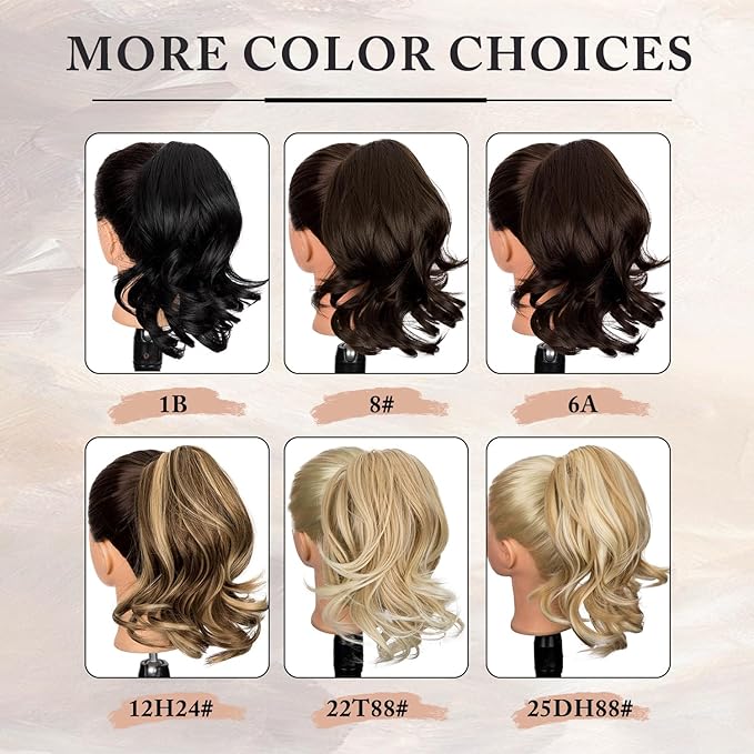 Ponytail Extension,12" Claw Clip in Ponytail Extensions Curly Wavy Ponytail Hair Extension Jaw Clip on Pony Tails Hairpiece for Women - Ligjt Brown8#