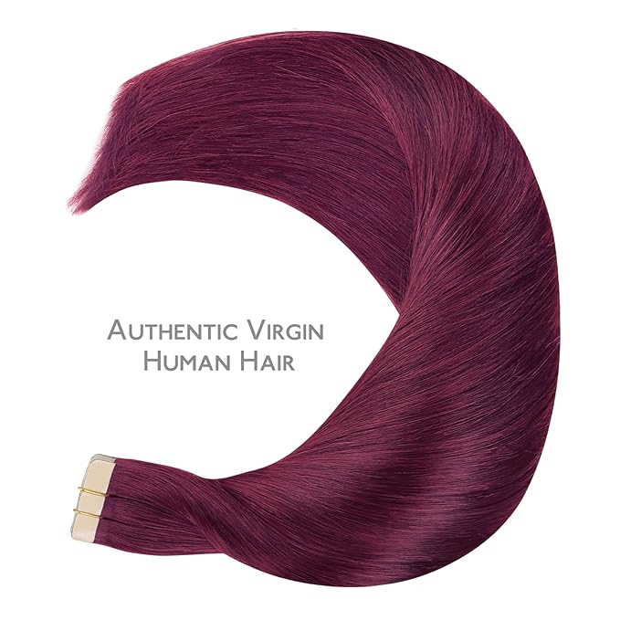 WENNALIFE Tape in Hair Extensions Human Hair Light Burgundy Tape in Extensions, 10pcs 20g 12 inch Remy Invisible Tape Ins Straight Colored Soft Real Human Hair Refill Set