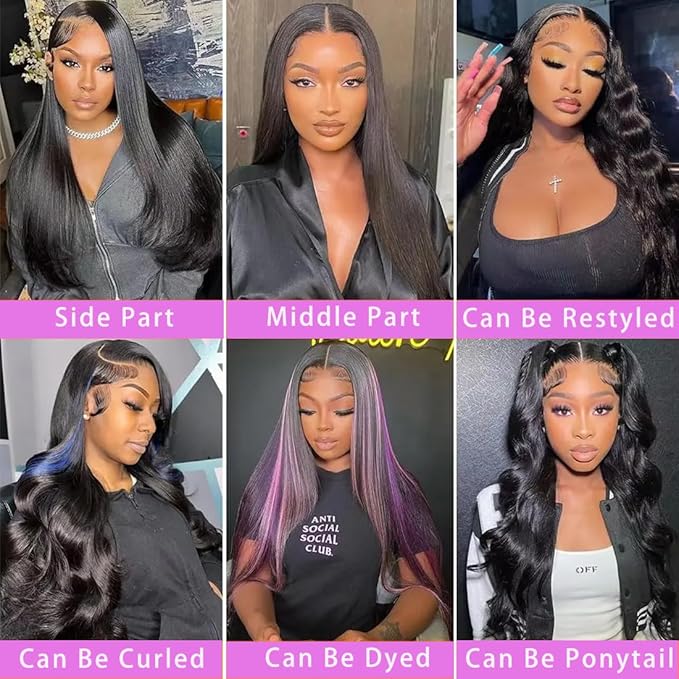 200% Density 13x6 HD Lace Front Wigs Human Hair Pre Plucked Straight Human Hair Wigs for Women Glueless Lace Frontal Wigs with Baby Hair 24 Inch