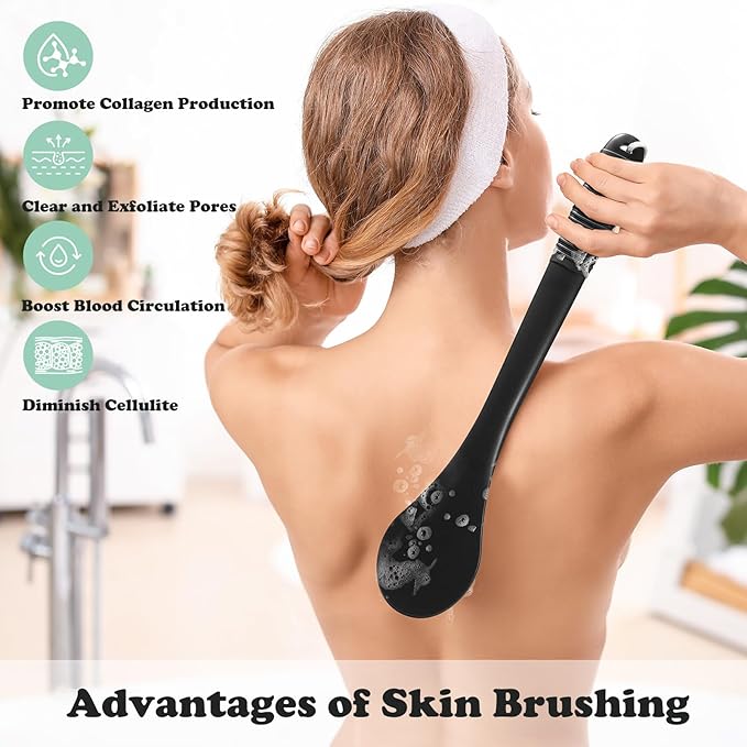17-Inch Back Scrubber for Shower, Anti-Slip Exfoliating Body Brush for Bath, Gentle Back Brush for Shower for Men, and Women, Cleaning Skin for Smooth, Glowing Skin (Boar Bristles)