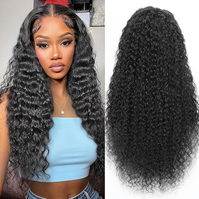 26 Inch Deep Wave Lace Front Wigs Human Hair Pre Plucked 13x6 HD Lace Front Wigs Human Hair 200 Density Deep Wave Wig Natural Color Curly Glueless Wigs for Women