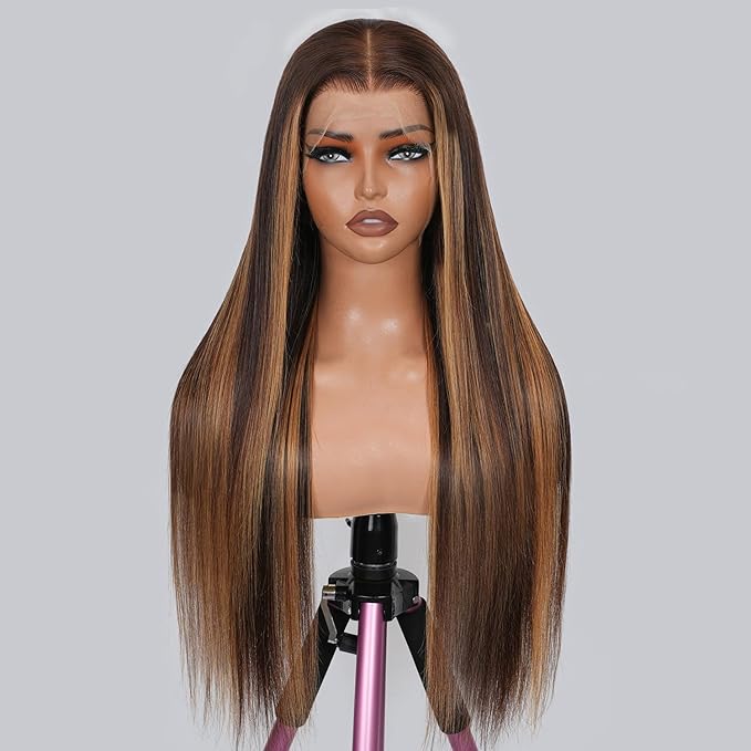 Highlight Ombre 13x6 Full Frontal SKINLIKE HD Lace Wig 200 Density 13x6 HD Lace Front Wigs Human Hair Straight 15A Invisible 0.1mm Ultra-thin Frayed Ends Full Cuticle Aligned Virgin Hair 24 Inch