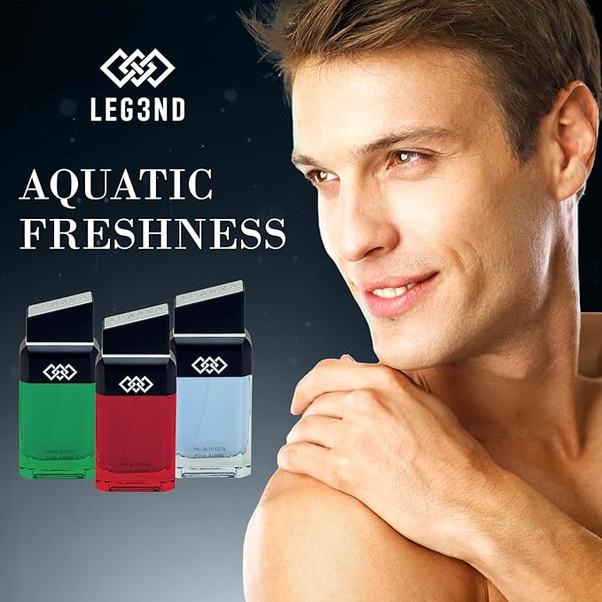 LEG3ND Pour Homme Set of 3 Cologne Spray - 0.5/15ml Eau de Parfum Spray Long-Lasting Scent with Elegant & Sleek Glass Bottle - Fragrances for Men Gift Set with Luxurious Fresh & Musculine Notes