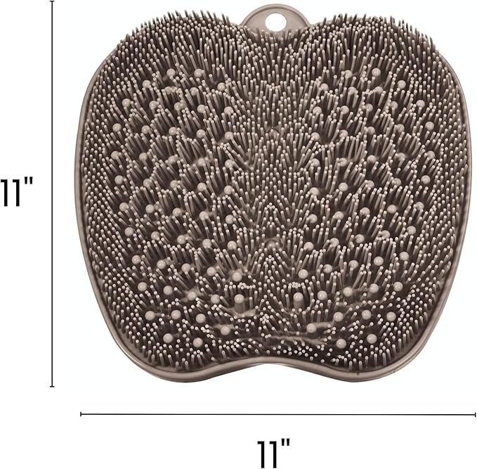 Foot Scrubber Mat with Suction Cups - Silicone Body Scrubber for Back or Feet, Ivory Shower Mat for Ground or Wall, Valentines Day Gifts for Men or Women, 11 x 11 inches (Mocha)