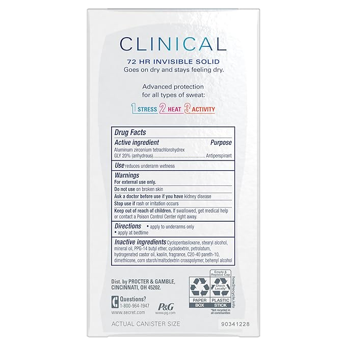Secret Clinical Strength Antiperspirant Deodorant for Women, Stress Response, 3X Stress Protection, 72hr Sweat & Odor Protection, PH Balancing Minerals, Invisible Solid, 1.6 oz