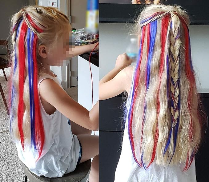 10 PCS 20 inch Colorful Party Highlights Clip in Blue Hair Extensions Multicolors Straight Synthetic Hairpieces for Women Kids Girls Wig Pieces (Blue)
