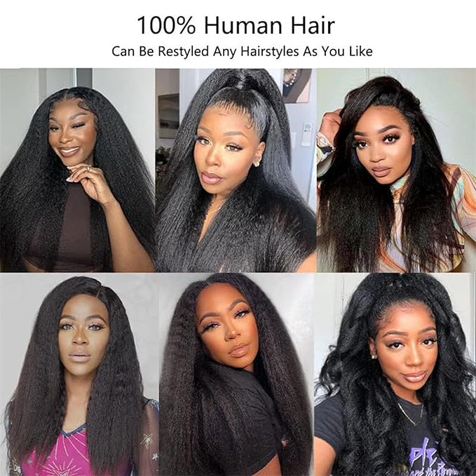 Yuksi Yaki Straight Human Hair Wig 13x6 Lace Front Wigs Human Hair Pre Plucked With Baby Hair 200% Density Kinky Straight Glueless Wigs Human Hair Pre Plucked (13x6 Yaki Straight Wig, 30 Inch)