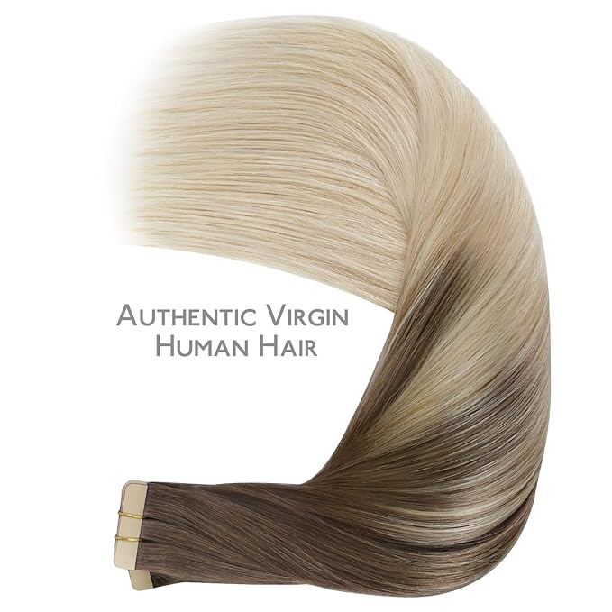 WENNALIFE Tape in Hair Extensions Human Hair, 40pcs 100g 16 inch Ombre Sandy Brown to Platinum Blonde Extensions Real Human Natural Hair Straight Tape in Invisible Human Hair Extensions