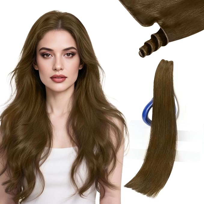 Sunny Hair Sew in Genius Weft Hair Extensions Real Human Hair Color #3 Cool Brown Genius Hair Extensions Weft 22inch Invisible,Add Length 80G