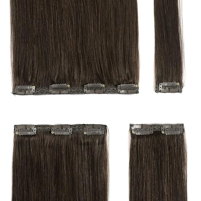 18" Clip in Human Hair Extensions Full Head 150g 7 Pieces 16 Clips 2# Dark Brown Double Weft Brazilian Real Remy Hair Extensions Thick Straight Silky (18",150g Dark Brown)