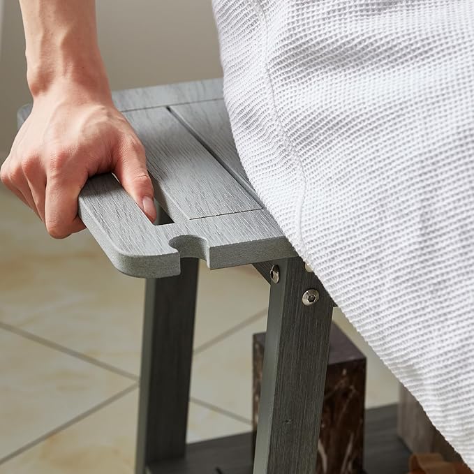 HDPS Shower Bench Seat with Shelf, Waterproof Shower Stool, Bathroom Chair for Spa with Handle, Weather Resistant/Non-Slip/Handles/Indoor or Outdoor Use, Weight Capacity 500LBS
