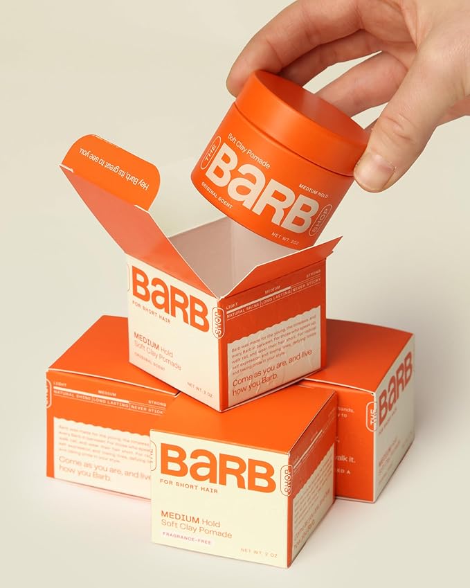 Barb Soft Clay Pomade for Women and Men - Medium Hold Hair Pomade Styling Clay for Thin and Thick Hair - Non-Sticky, Water-Based - Fragrance Free - 2 oz