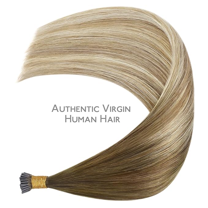 WENNALIFE I Tip Hair Extensions Human Hair, 50g 100s 16 Inch Ombre Walnut Brown to Ash Brown and Bleach Blonde Remy Itip Human Hair Extensions Invisible Itips Straight I Tips Fusion Extensions Real