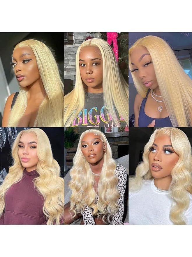 LICHANG 34 Inch 613 Lace Front Wig Human Hair 13X4 Blonde Straight Pre Plucked 200% Density