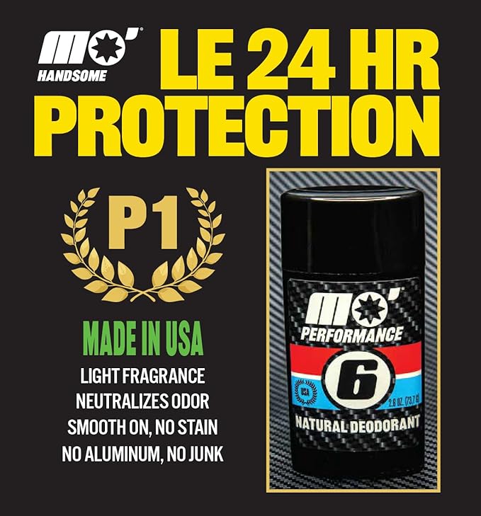 Mo' Handsome Natural Deodorant for Men – Aluminum-Free Odor Protection Made in the USA – Smooth Gliding, Sweat-Resistant, No Artificial Scents for Active Men, Athletes
