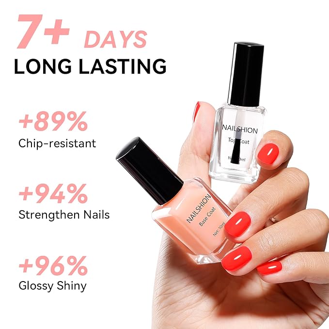 Base Top Coat, Nude Peach Ridge Filler Base Coat Clear Nail Polish, Enriched VE Calcium Strengthening, Quick Dry Non-Gel, No U V Light Needed, Long-lasting Nails Gift for Women