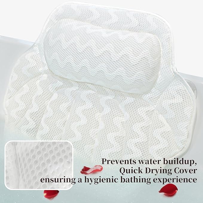 Super Thick Bath Pillow, Soft and Comfortable Bath Pillow, 4D mesh Fabric and 6 Non-Slip Suction Cups, Used for Bathtub Head and Neck Support to Relax Family spa hot tub Essentials, Ladies Bath Gift