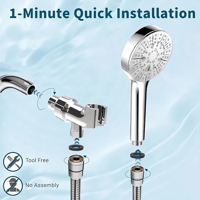 6-Mode Shower Head with Handheld, High Pressure Handheld Shower Heads, Detachable Showerhead 71" Extra Long Stainless Steel Hose Adjustable Brass Joint Holder for Bathroom Upgrade Chrome