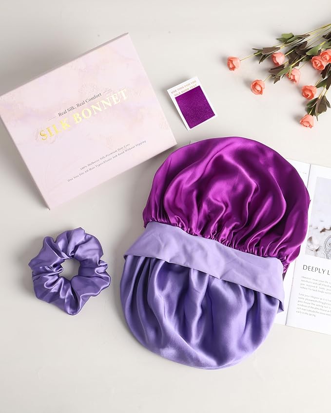 Mulberry Silk Bonnet Sleeping Women Curly Hair Bonnets Tie Band Double Layer Reversible Sleep Bonnet Silk Hair Wrap Sleep Cap