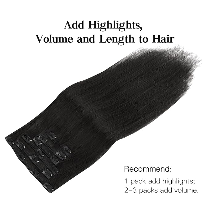 HOTBANANA Human Hair Clip in Hair Extensions, Natural Black 120g Clip in Hair Extensions Real Human Hair Straight Remy Hair 18 Inch 7pcs